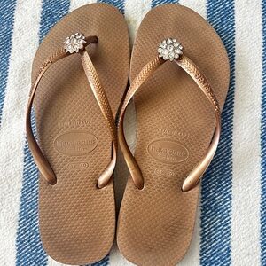 Havaianas Copper Flip Flops with Crystal Accent